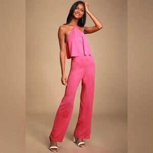 Gorgeous material ~ Lulu's Vibrant Pink Fuscia Sleeveless Jumpsuit size small